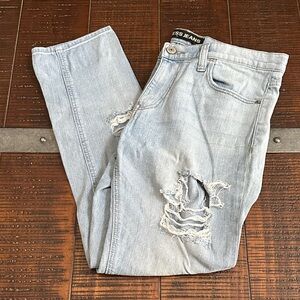 Express Women's Light Blue Ripped Ankle Jeans